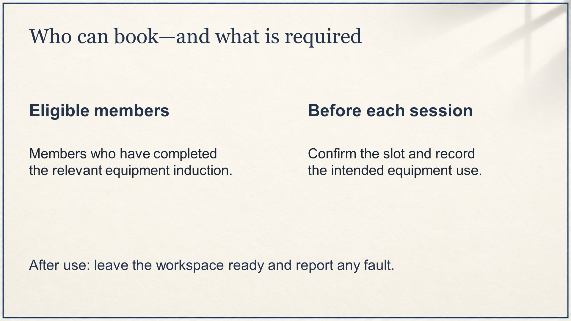 Eligibility and responsibilities